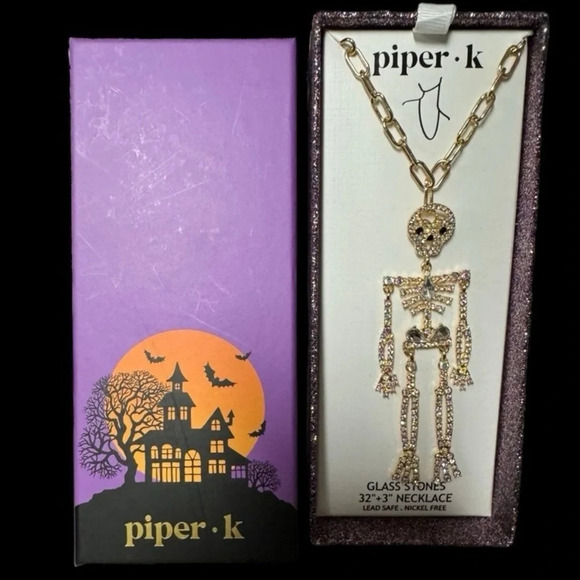 PIPER K Halloween Articulated 32” Glass Stone Crystal Skeleton Necklace NEW NWT - Picture 2 of 8